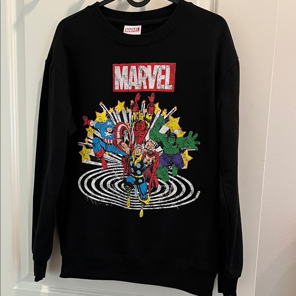 Marvel Black Crewneck Sweater with Superhero Design - Picture 1 of 4